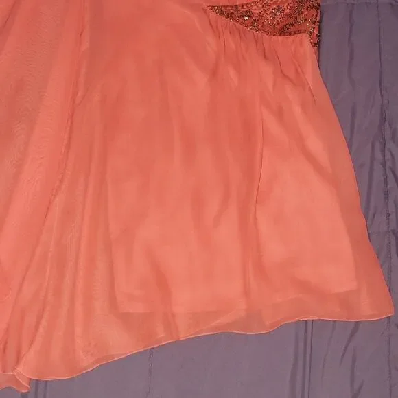 FREE PEOPLE Dancing in the moonlight Beaded dress sz 4 Papaya Coral Chiffon NWOT - Picture 6 of 14